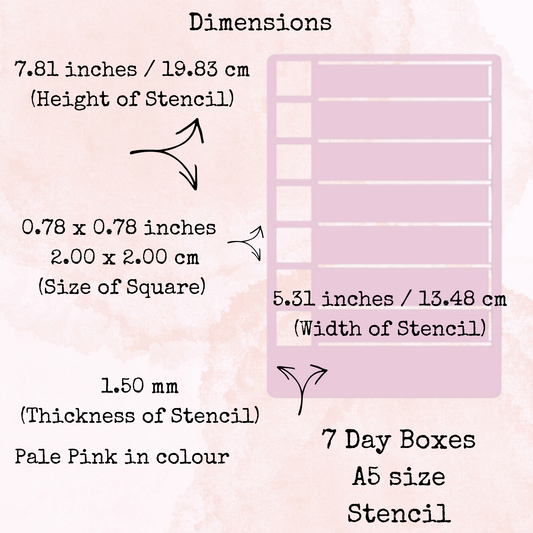 Planner Stencil - 7 Day Boxes - A5 Size - Planning and Journaling Accessory