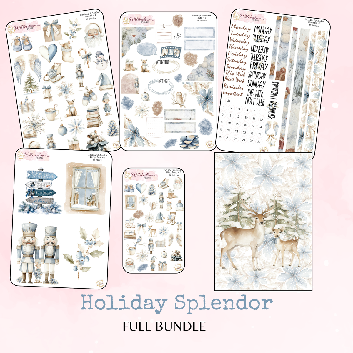 Holiday Splendor - Large Deco Stickers - Journal Trio - Planner Stickers - Stationery - Watercolour