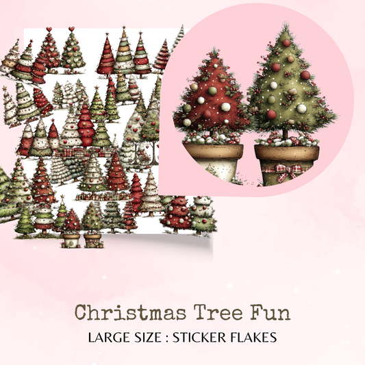 Christmas Tree Fun - Large Size - Sticker Flakes - Planner and Journal Stickers - Stationery - Watercolour