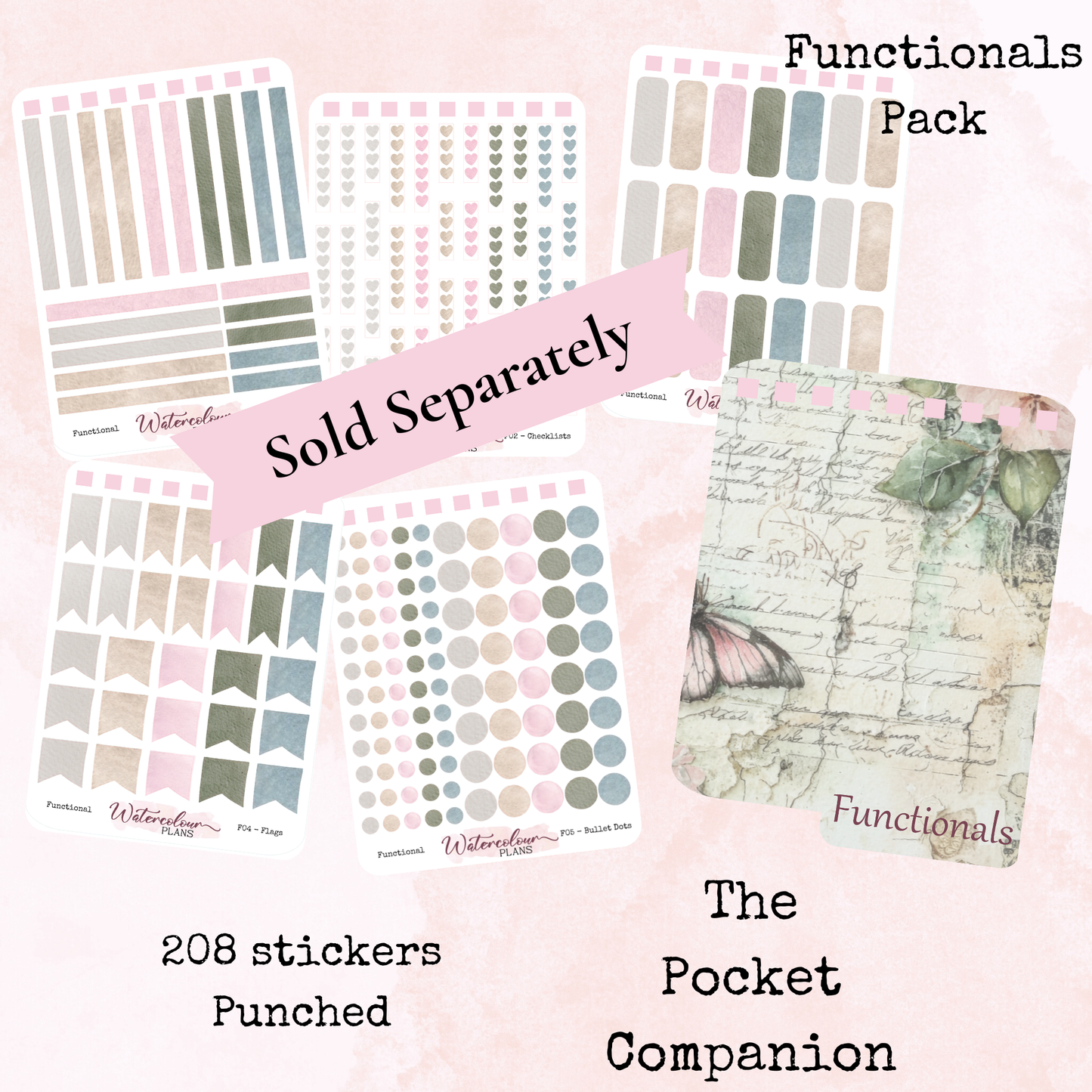 The Pocket Companion - Butterflies Pack - Butterfly Stickers - Mini and Small Size - Stationery - Watercolour