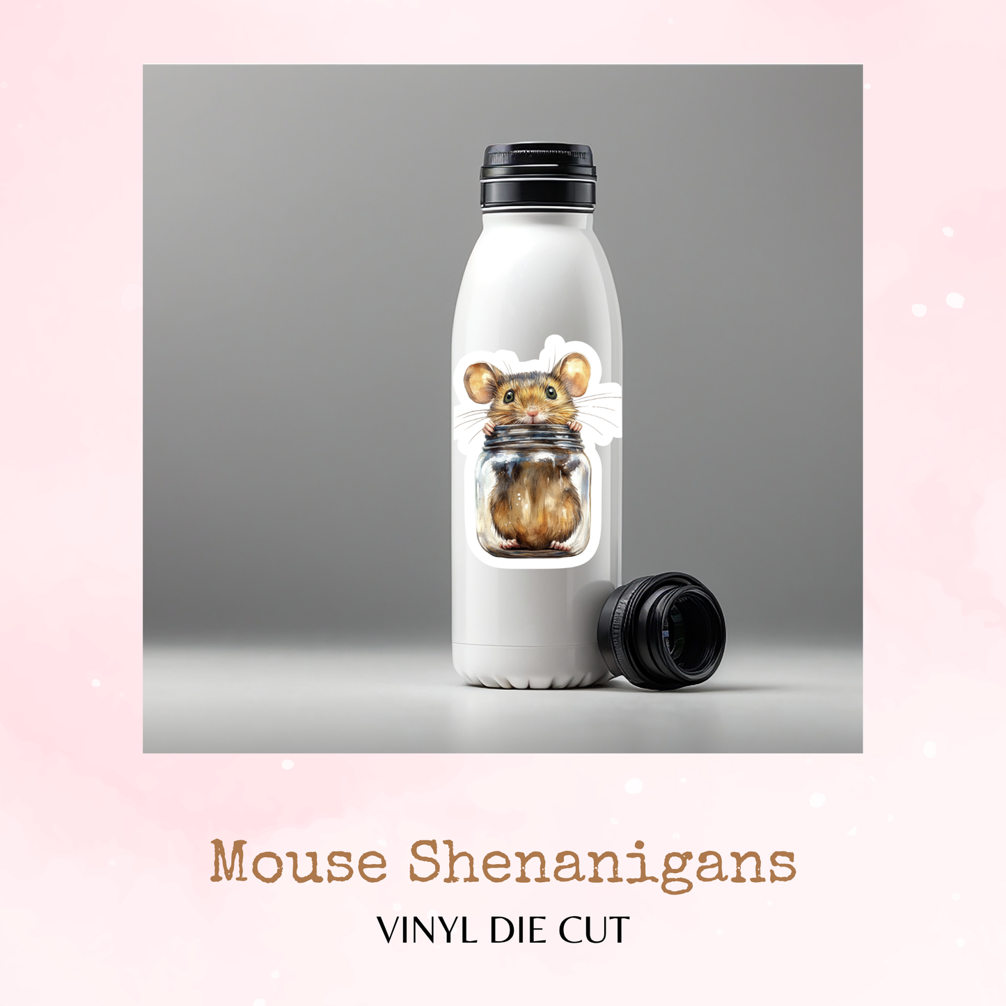 Mouse Shenanigans - Mouse in a Jar - Vinyl Die Cut - Waterproof Stickers - Watercolour