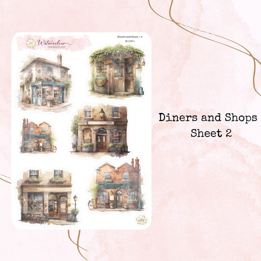 Diners and Shops – Planner and Journal Stickers – Stationery - Watercolour