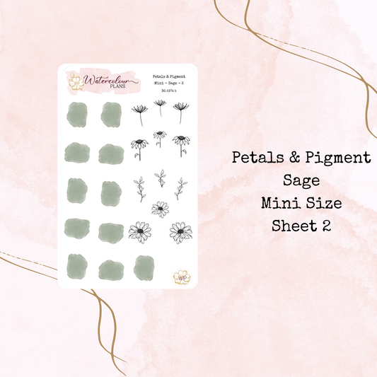 Petals & Pigment - Mini Deco - Sage - Journal and Planner Stickers - Stationery - Watercolour