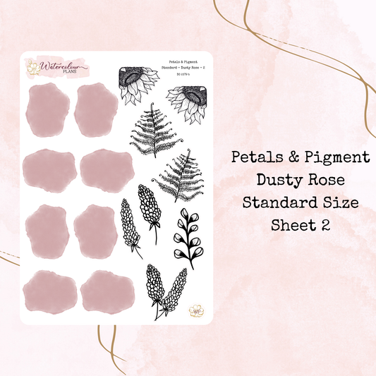 Petals & Pigment - Standard Large Deco - Dusty Rose - Journal and Planner Stickers - Stationery - Watercolour