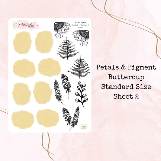 Petals & Pigment - Standard Large Deco - Buttercup - Journal and Planner Stickers - Stationery - Watercolour