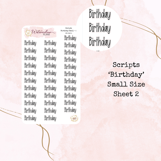 Birthday Scripts - Four Sizes - Planner and Journal Stickers - Stationery