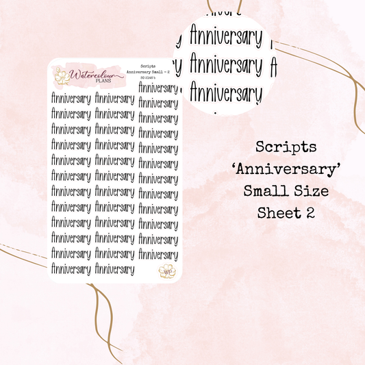 Anniversary Script Stickers - Four Sizes - Planner and Journal Stickers - Stationery