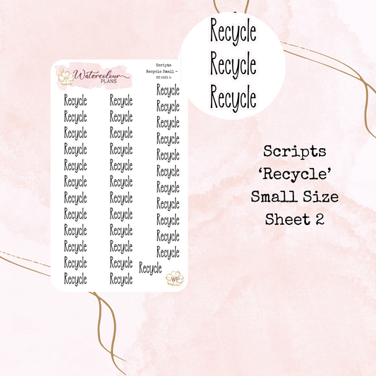 Recycle Scripts - Four Sizes - Planner and Journal Stickers - Stationery