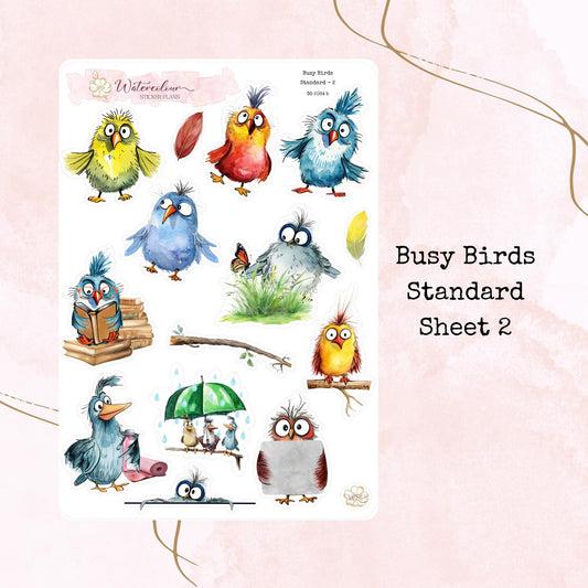 Busy Birds - Standard Size - Planner and Journal Stickers - Stationery - Watercolour
