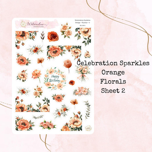 Celebration Sparkles - Orange Birthday Themed - Planner and Journal Stickers - Stationery - Watercolour