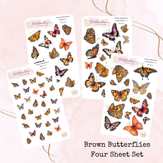 Brown Butterflies - Planner Stickers - Stationery - Watercolour