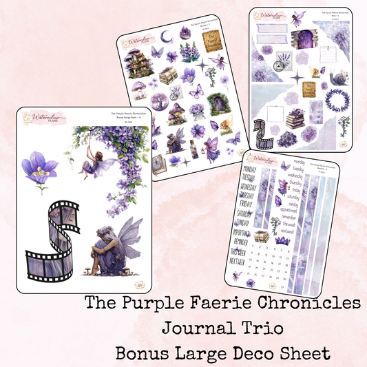 The Purple Faerie Chronicles - Large Deco Stickers - Journal Trio - Planner Stickers - Stationery - Watercolour