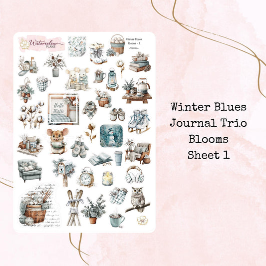 Winter Blues - Journal Trio - Planner and Journal Stickers - Stationery - Watercolour