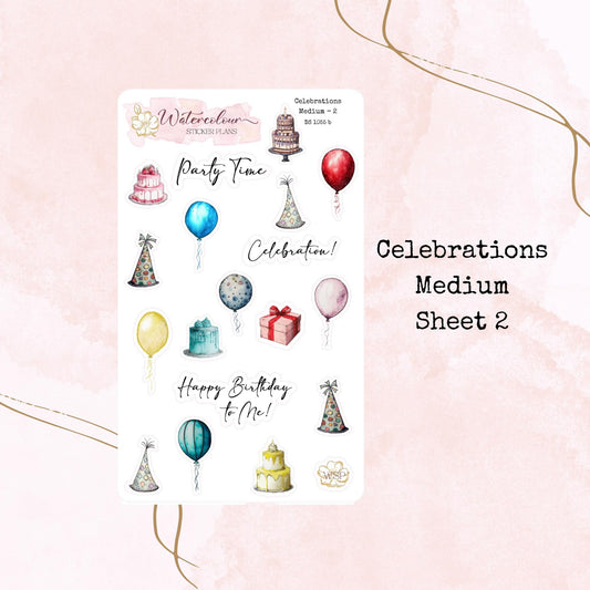 Celebrations - Four Sizes - Party Stickers - Planners and Journals - Stationery - Watercolour