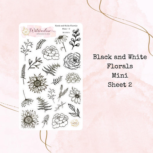 Black and White Florals - Mini Size - Planner and Journal Stickers - Stationery