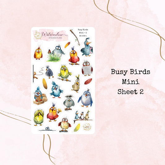 Busy Birds - Mini Size - Planner and Journal Stickers - Stationery - Watercolour