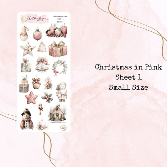 Pink Christmas - Small Size - Planner and Journal Stickers - Stationery – Watercolour