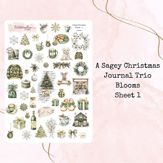 A Sagey Christmas - Journal Trio - Planner and Journal Stickers - Stationery - Watercolour