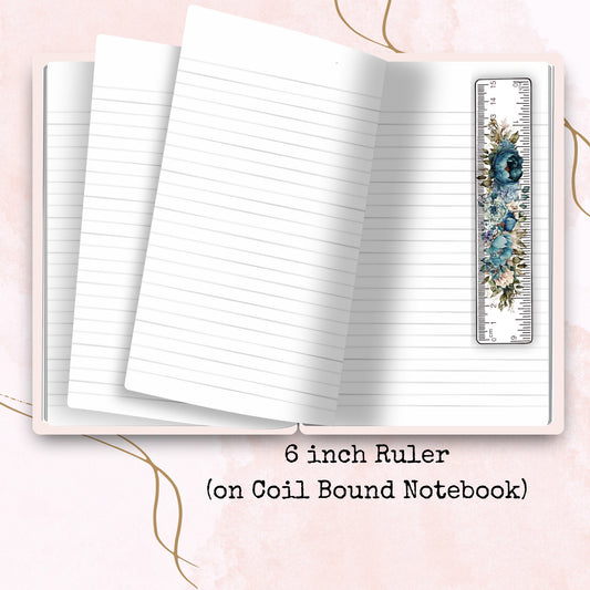 Blue Peonies - 6 Inch Ruler - Planner Supplies - Watercolour