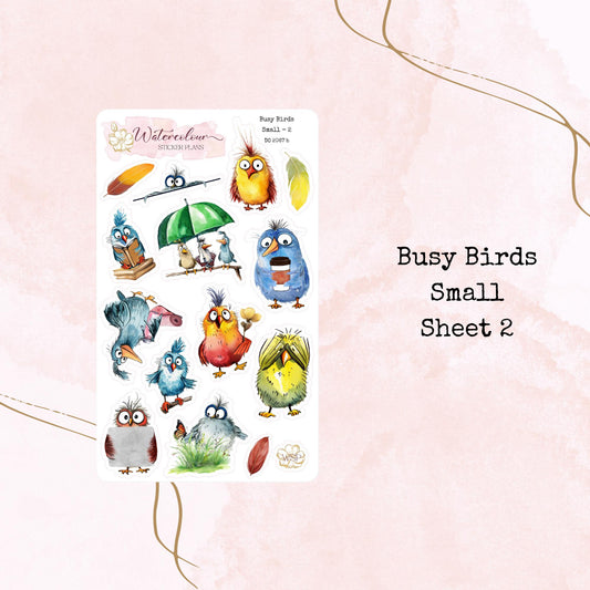Busy Birds - Small Size - Planner and Journal Stickers - Stationery - Watercolour
