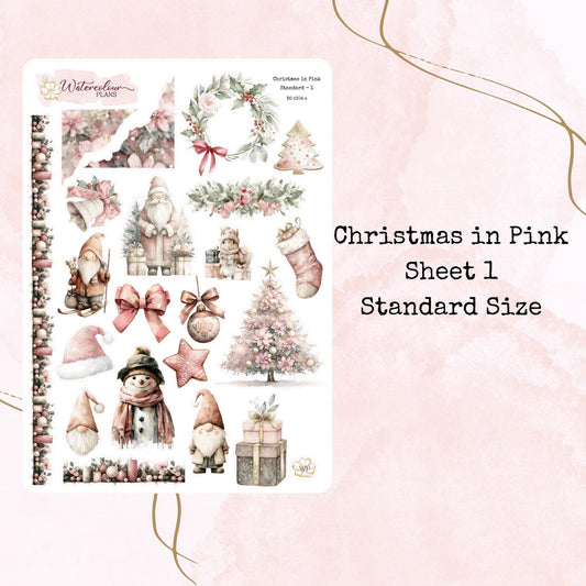 Christmas in Pink - Standard Size - Planner and Journal Stickers - Stationery - Watercolour
