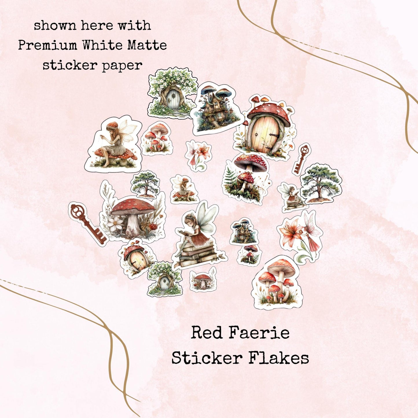 Red Faerie - Fairy - Sticker Flakes - Stationery - Watercolour