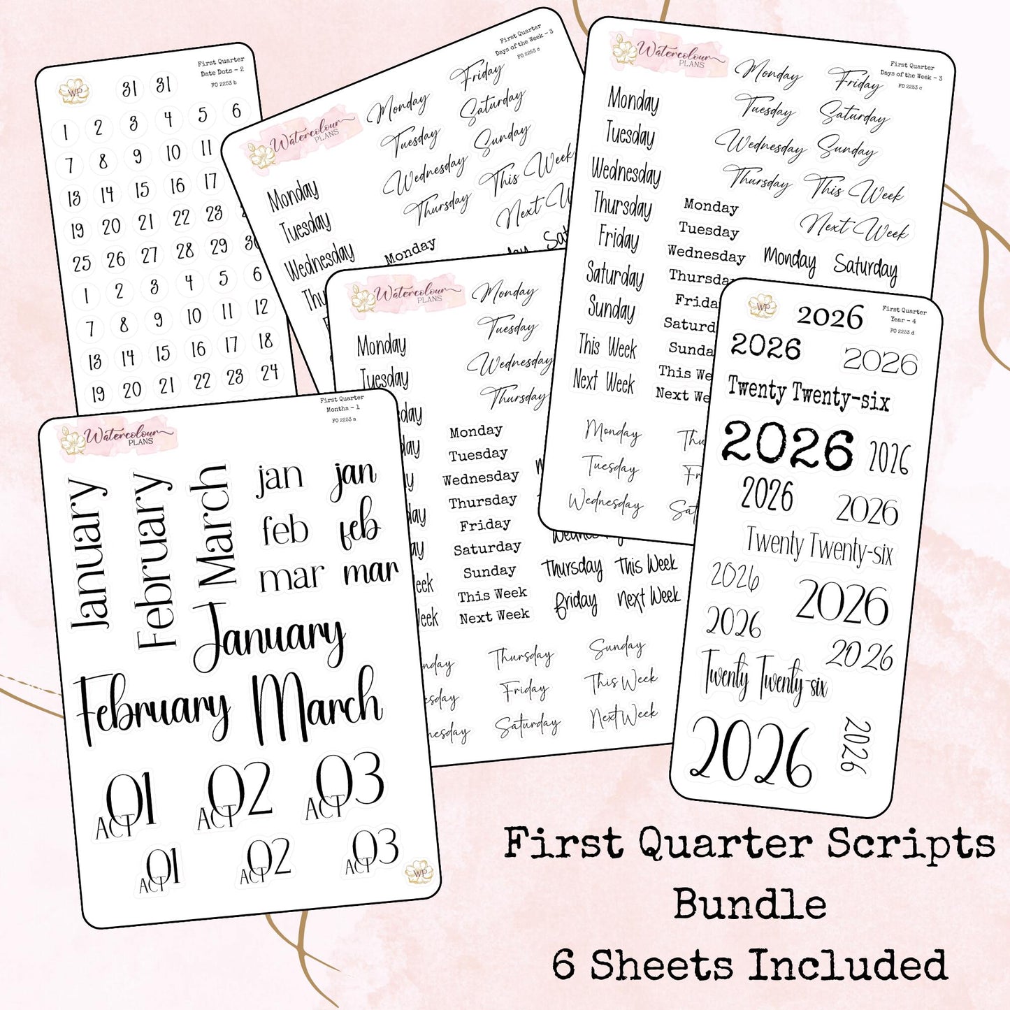 First Quarter Bundle - 2026 - Script Stickers - Days Weeks Months - Stationery