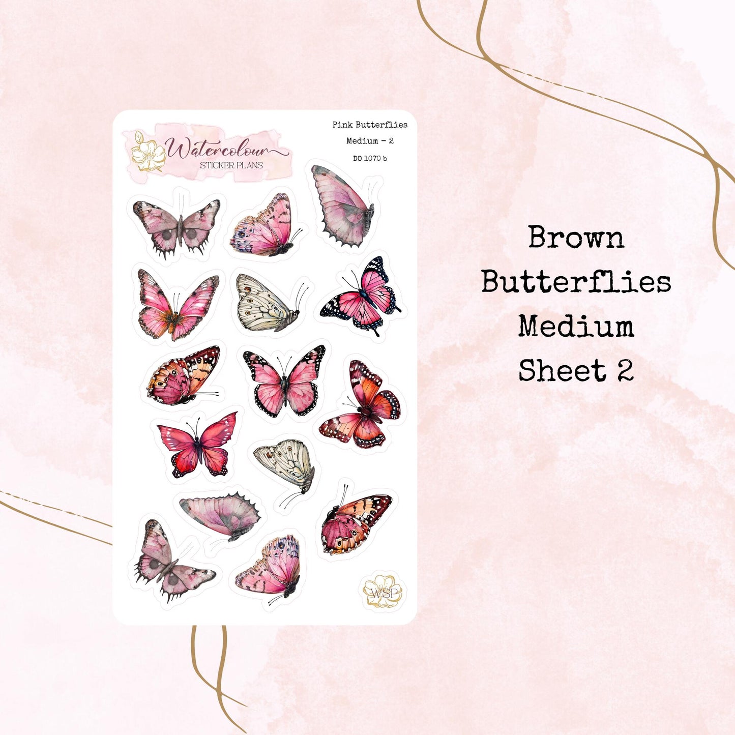 Pink Butterflies - Various Sizes - Planner and Journal Stickers - Stationery - Watercolour