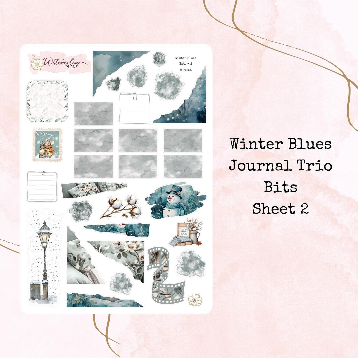 Winter Blues - Journal Trio - Planner and Journal Stickers - Stationery - Watercolour