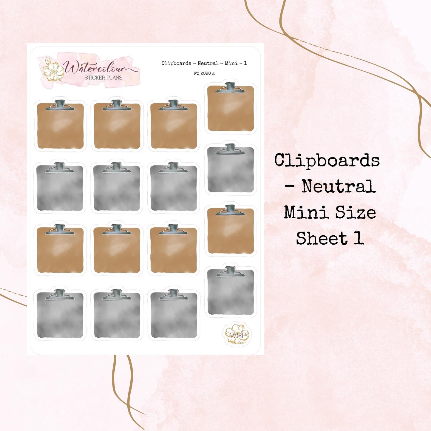 Clipboards - Mini Size - Planner and Journal Stickers - Stationery - Watercolour
