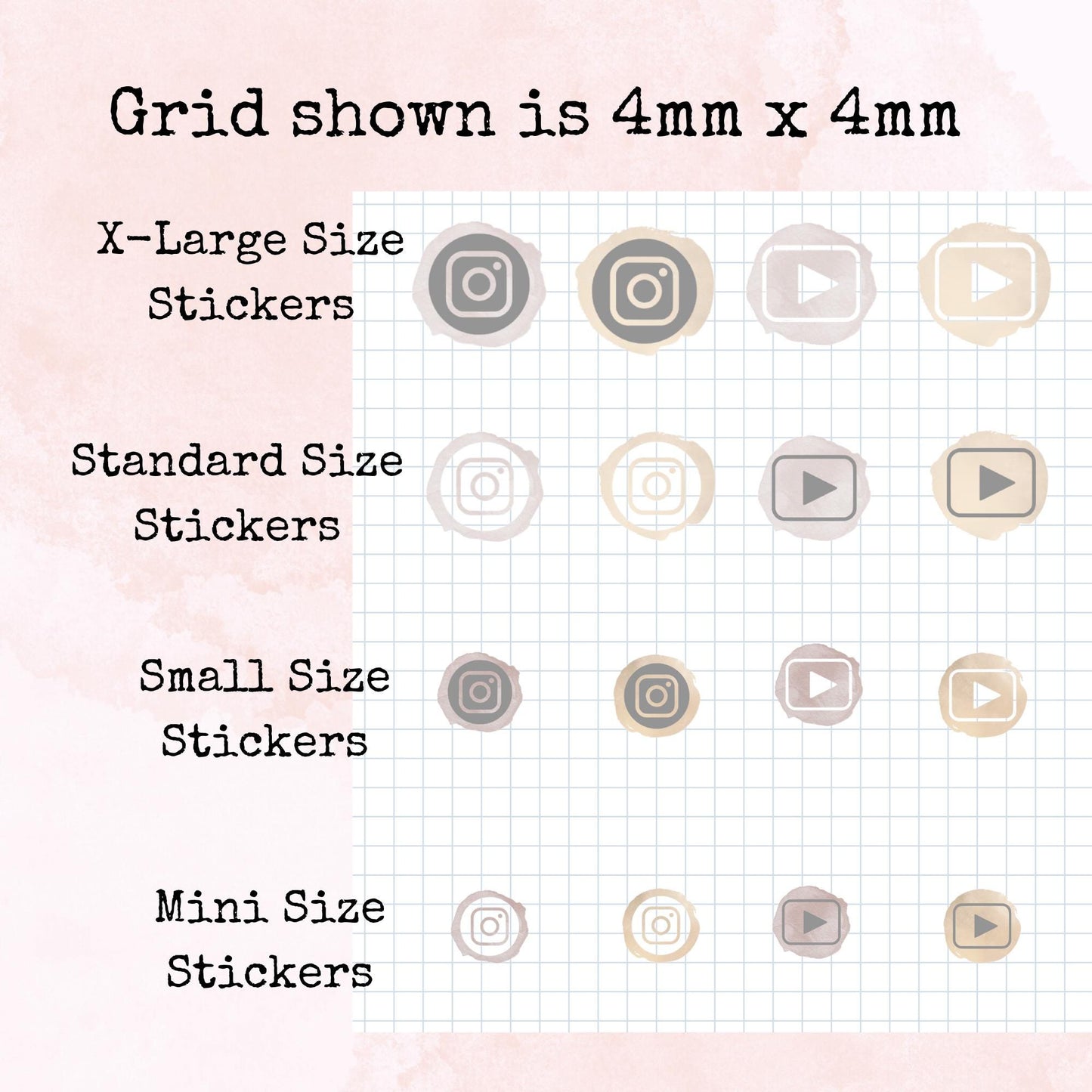 Social Media Icons - Four Sizes - Planner and Journal Stickers - Stationery - Watercolour