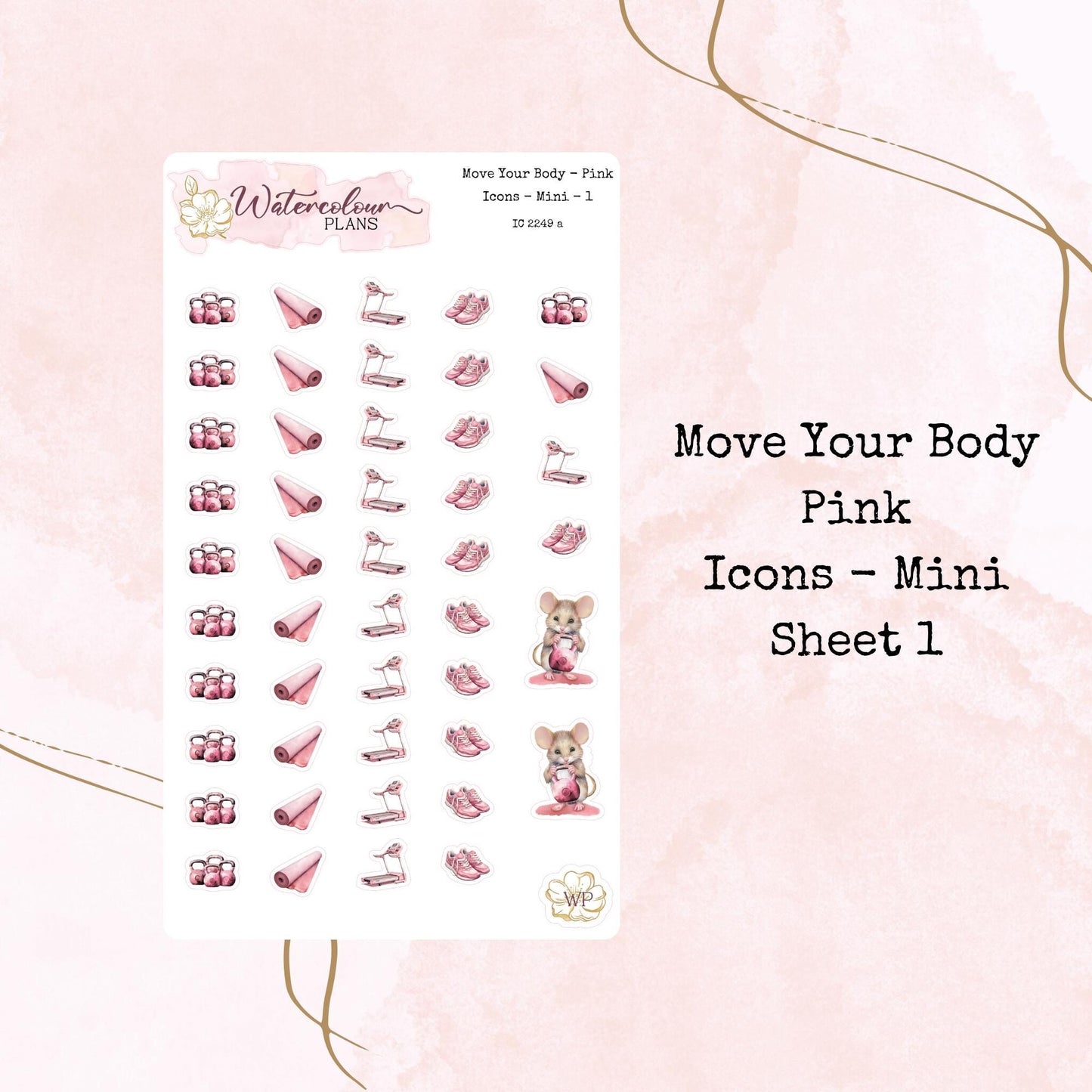 Move Your Body Icons - Pink - Two Sizes - Planner and Journal Stickers - Stationery - Watercolour