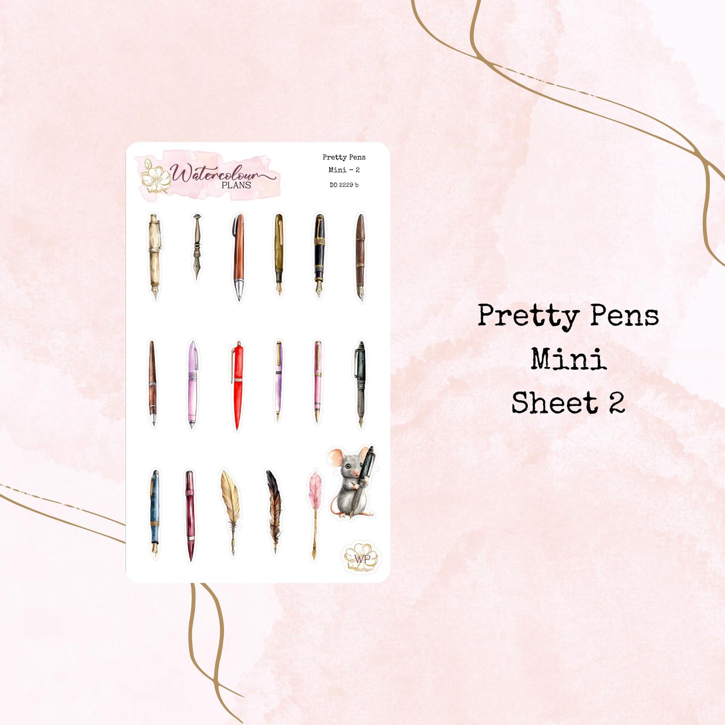 Pretty Pens - Mini and Small Size - Planner and Journal Stickers - Stationery - Watercolour