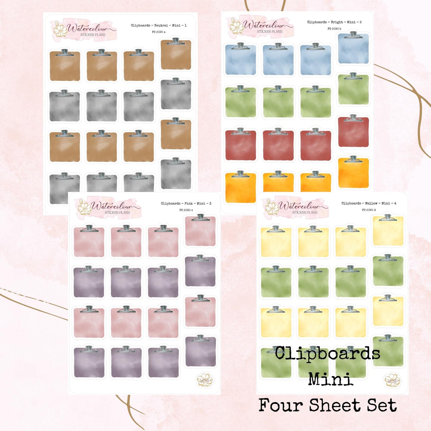Clipboards - Mini Size - Planner and Journal Stickers - Stationery - Watercolour