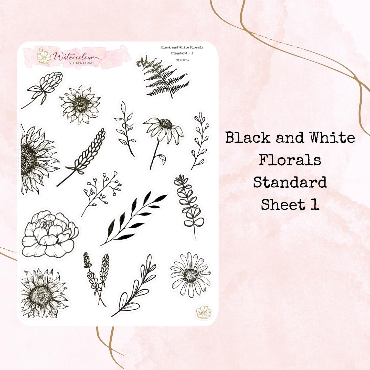 Black and White Florals - Standard Size - Planner and Journal Stickers - Stationery