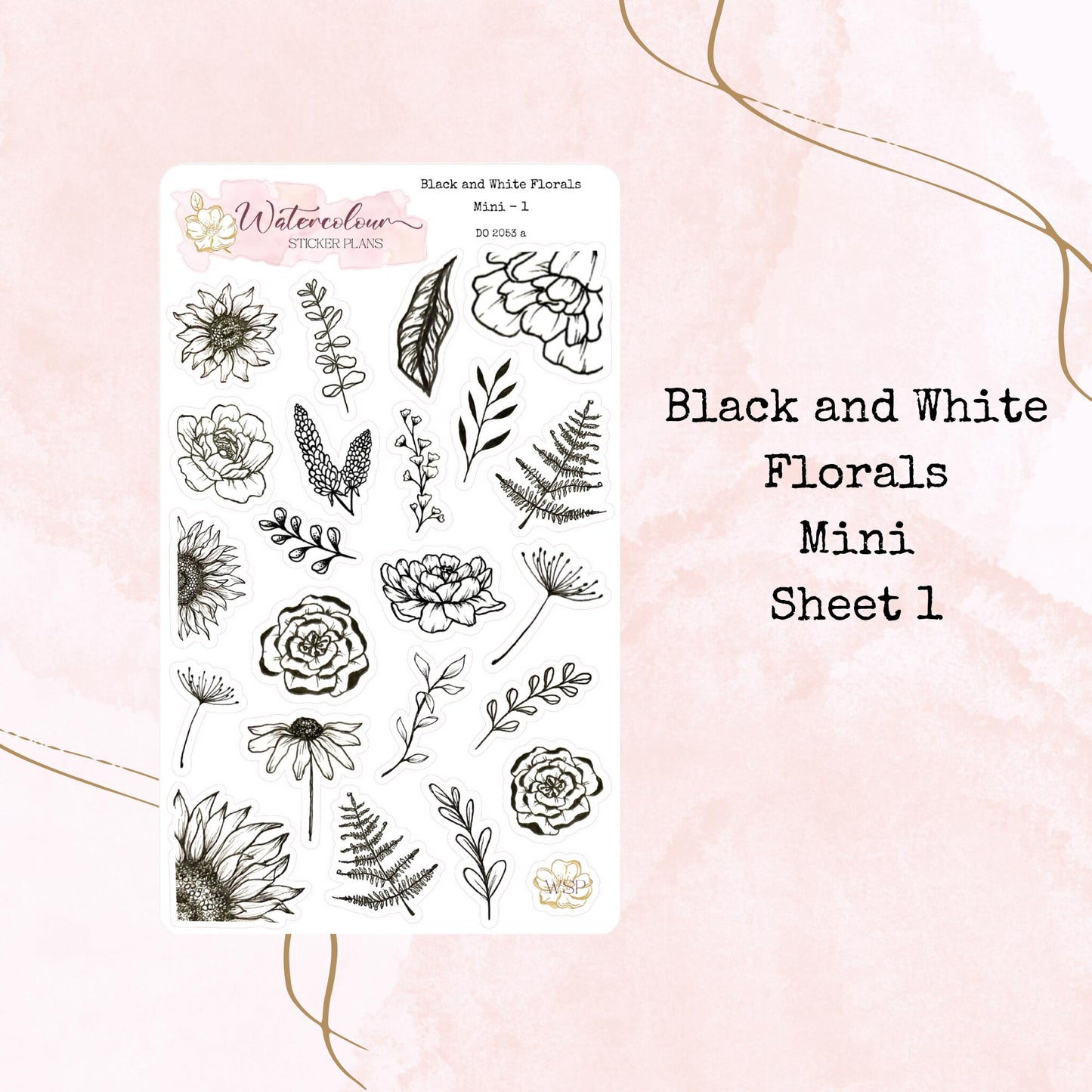 Black and White Florals - Mini Size - Planner and Journal Stickers - Stationery