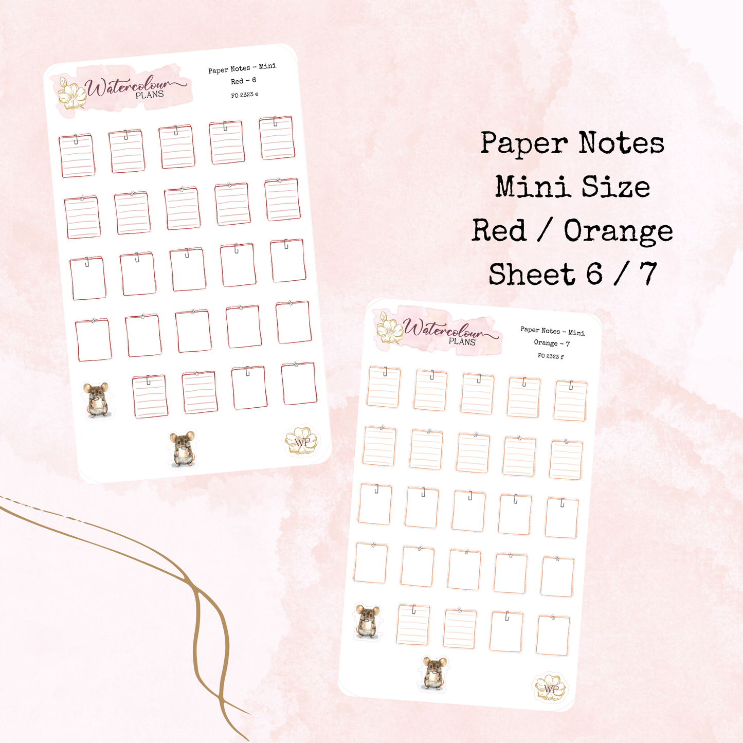 Paper Notes - Mini Size - Note Stickers - Planner Stickers - Stationery - Watercolour