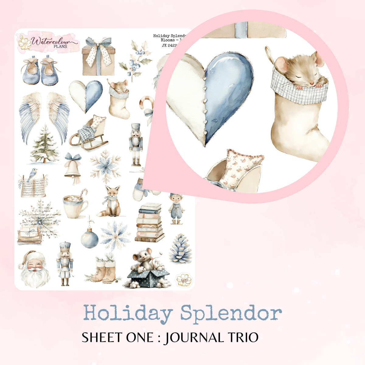 Holiday Splendor - Journal Trio - Journal and Planner Stickers - Stationery - Watercolour