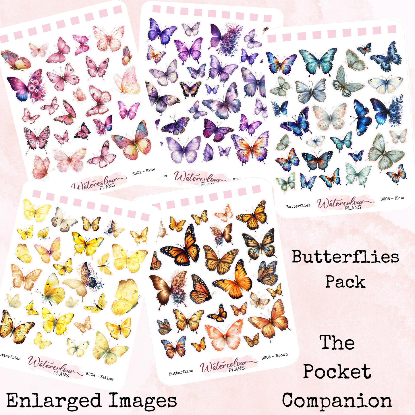 The Pocket Companion - Butterflies Pack - Butterfly Stickers - Mini and Small Size - Stationery - Watercolour