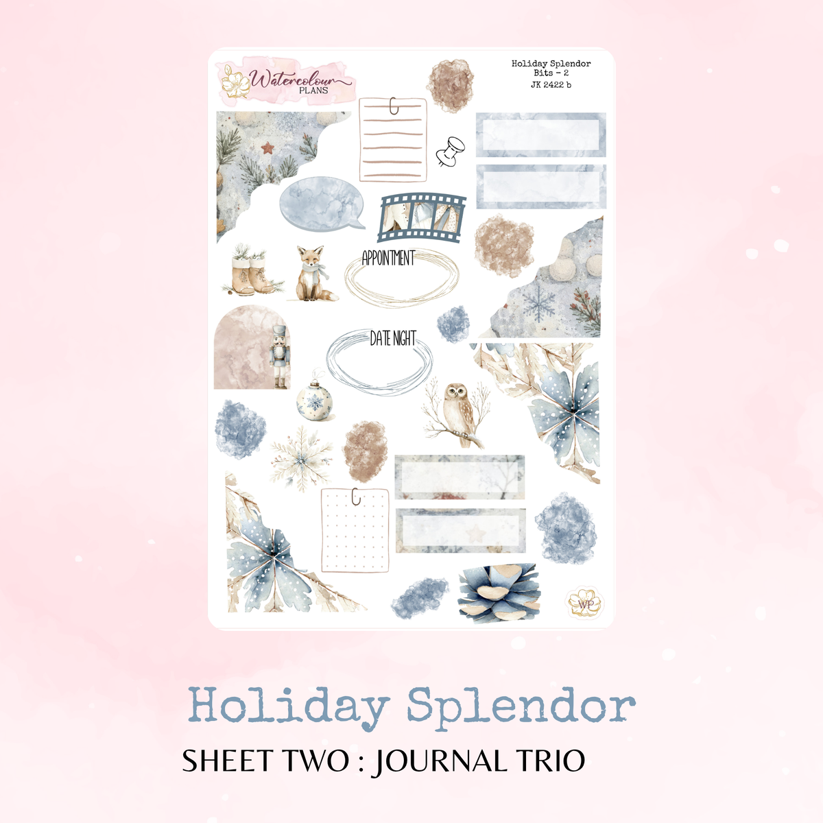 Holiday Splendor - Journal Trio - Journal and Planner Stickers - Stationery - Watercolour