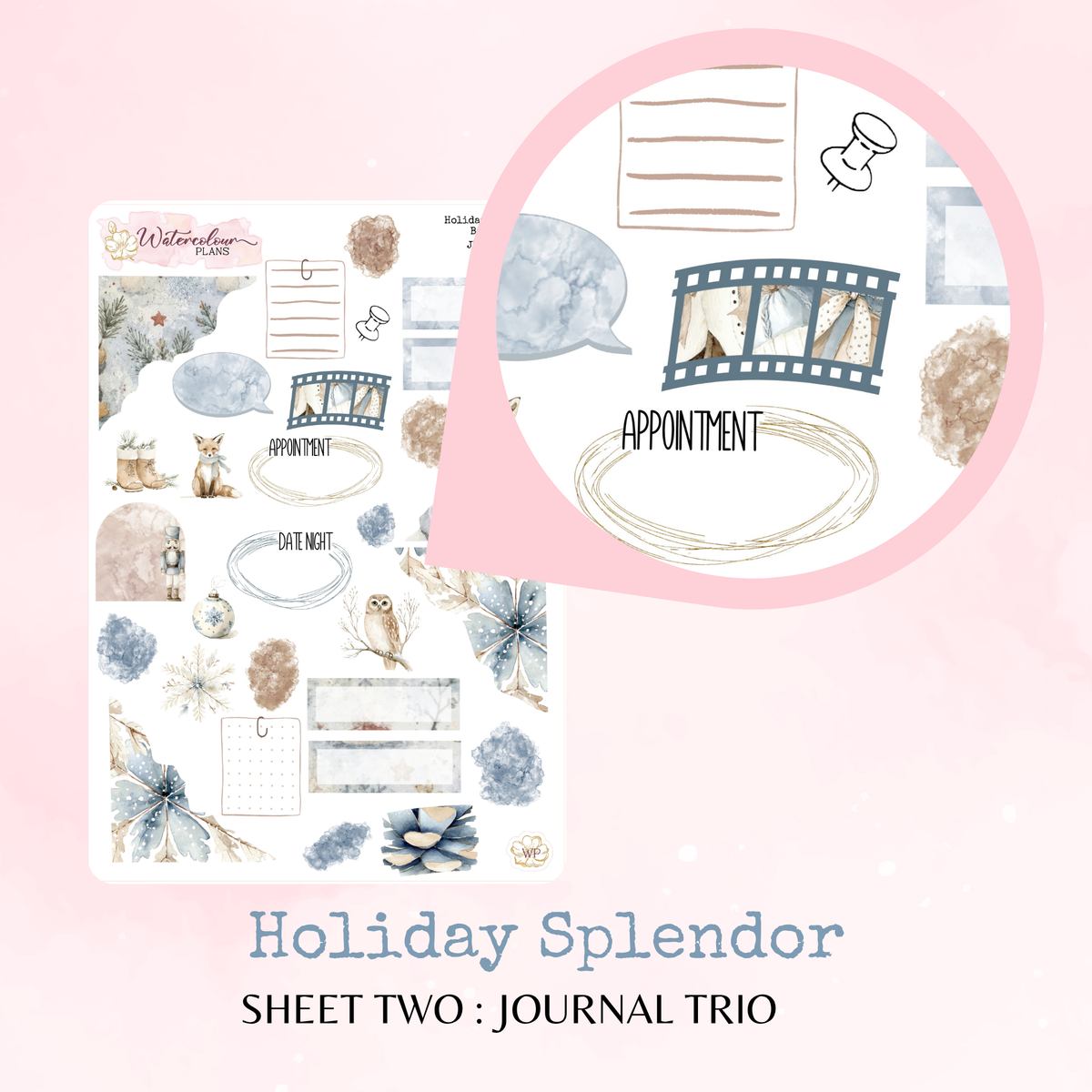 Holiday Splendor - Journal Trio - Journal and Planner Stickers - Stationery - Watercolour