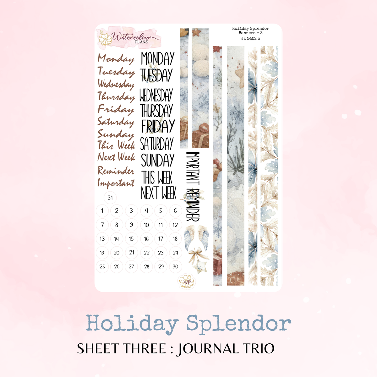Holiday Splendor - Journal Trio - Journal and Planner Stickers - Stationery - Watercolour