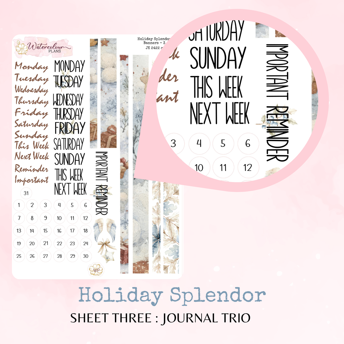 Holiday Splendor - Journal Trio - Journal and Planner Stickers - Stationery - Watercolour