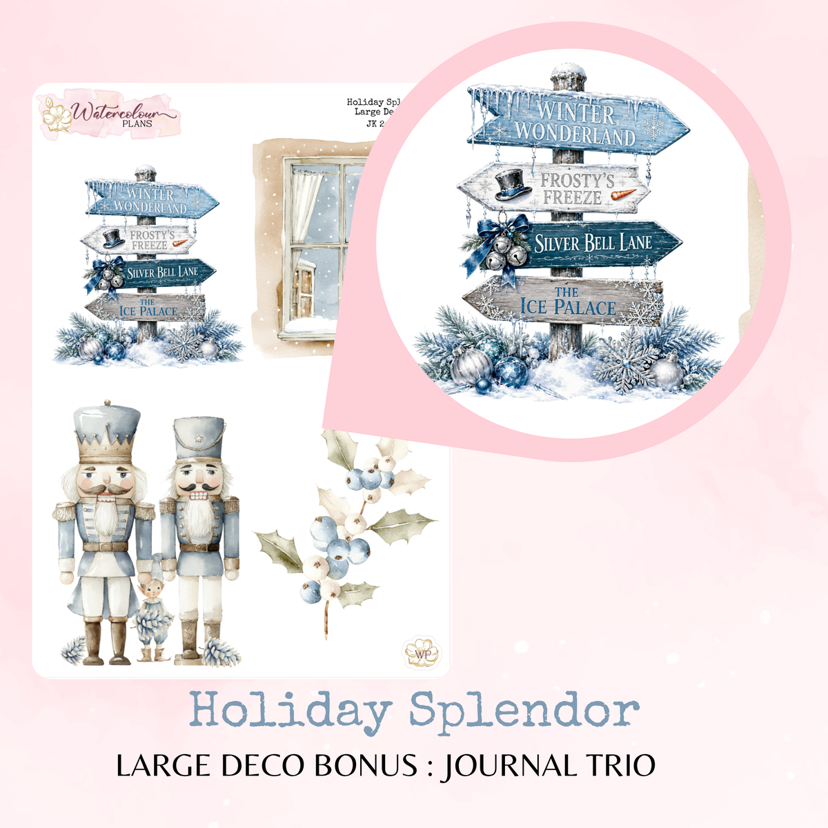Holiday Splendor - Large Deco Stickers - Journal Trio - Planner Stickers - Stationery - Watercolour