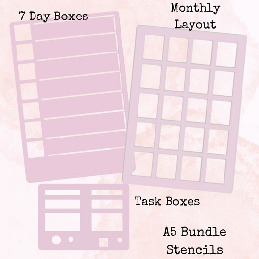 Planner Stencil Bundle - A5 Size - Monthly Layout - 7 Day Boxes - Task Boxes - Planning and Journaling Accessory