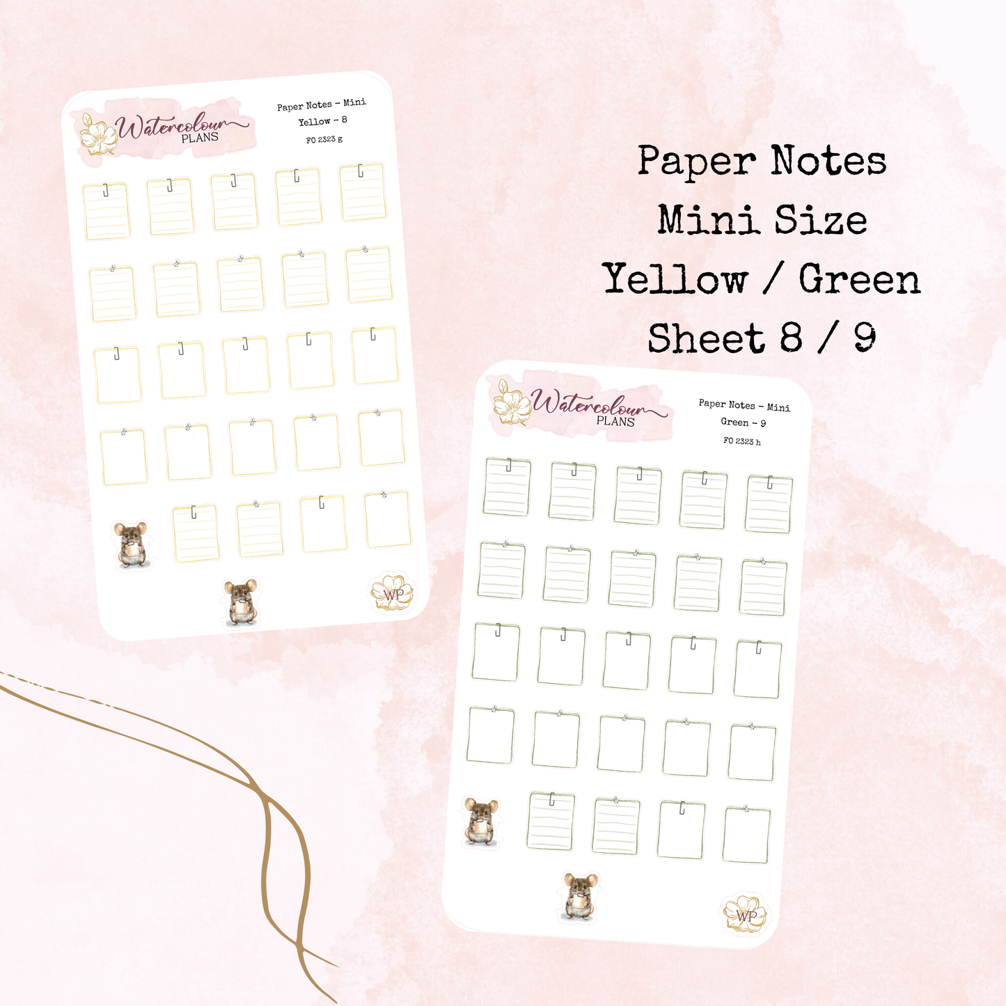 Paper Notes - Mini Size - Note Stickers - Planner Stickers - Stationery - Watercolour