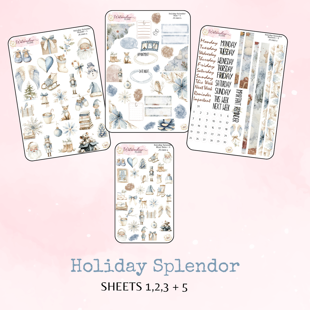 Holiday Splendor - Mini Deco Stickers - Journal Trio - Planner Stickers - Stationery - Watercolour