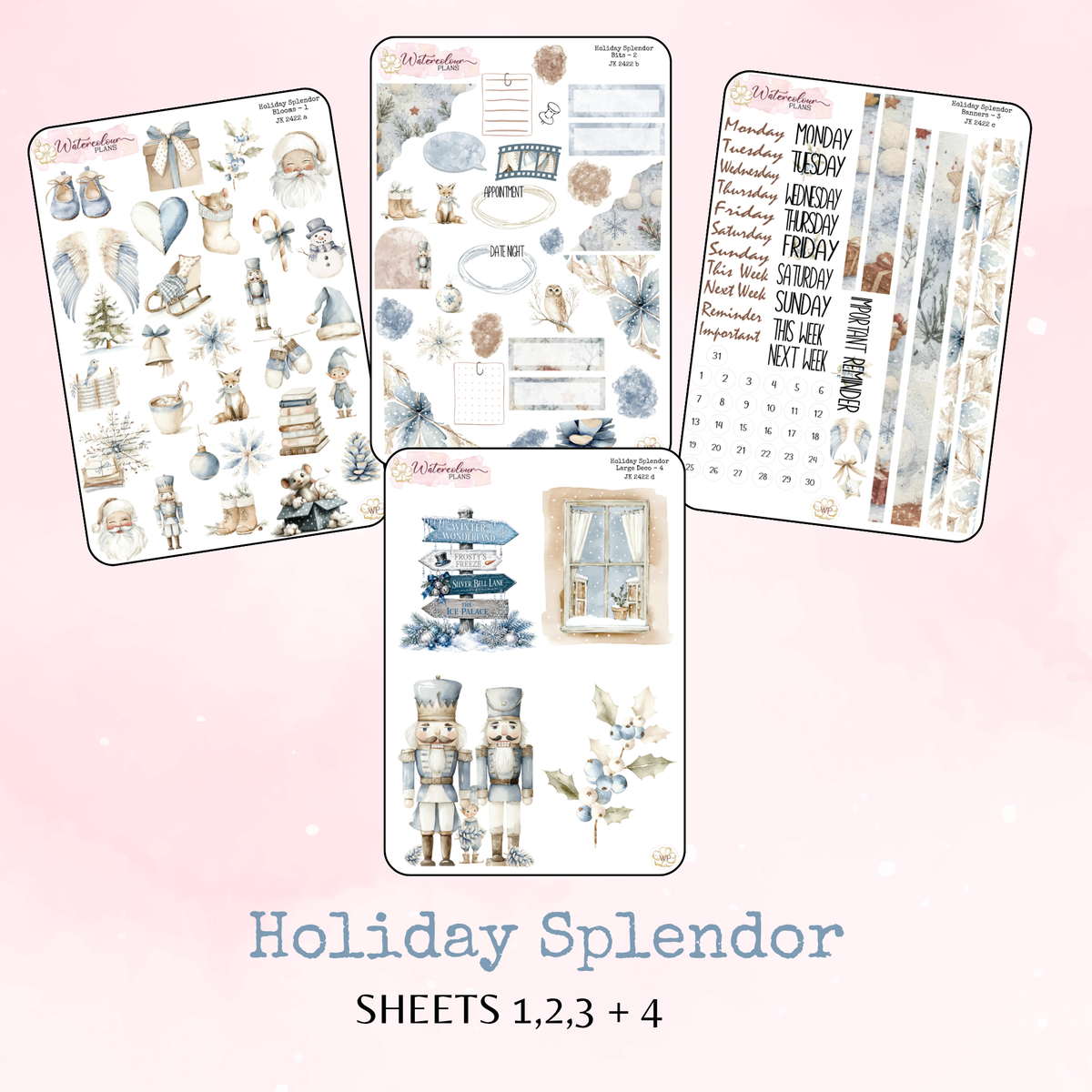 Holiday Splendor - Large Deco Stickers - Journal Trio - Planner Stickers - Stationery - Watercolour
