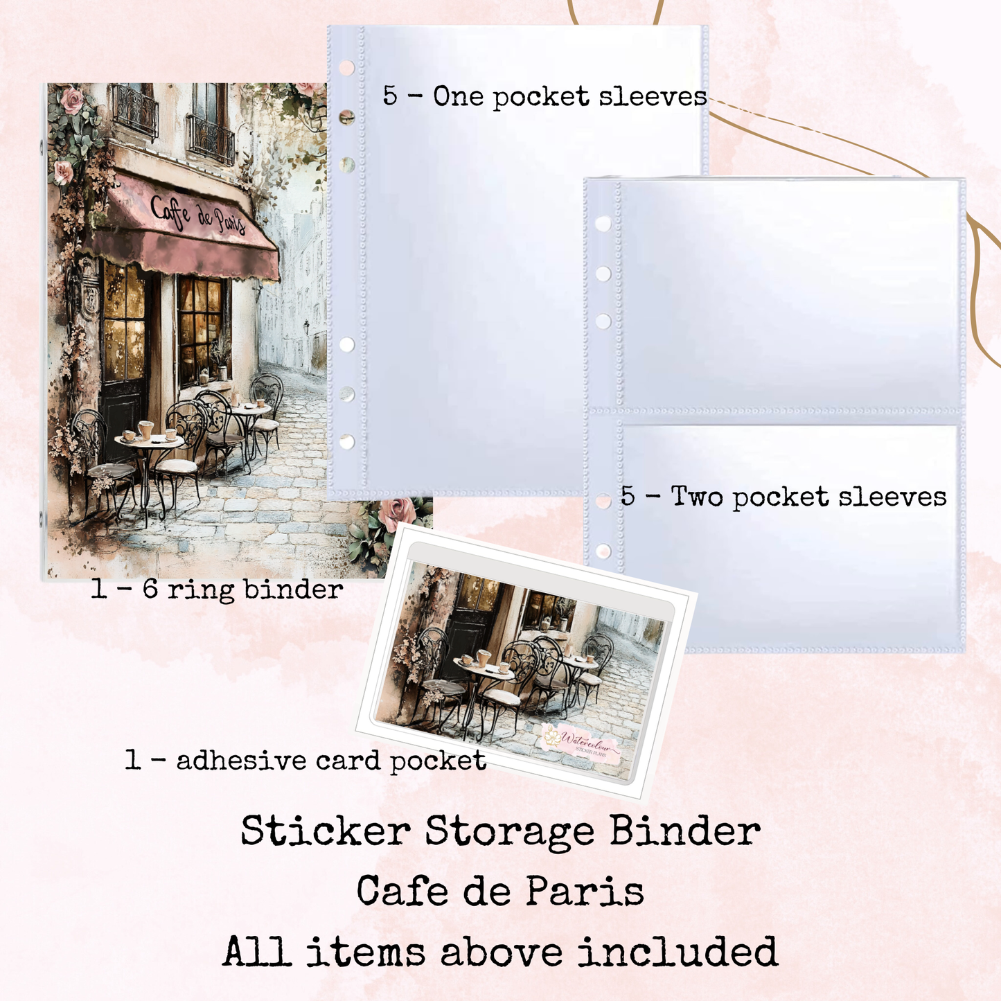 Cafe de Paris - Sticker Storage Binder- A5 Binder - Stationery Accessory - Watercolour