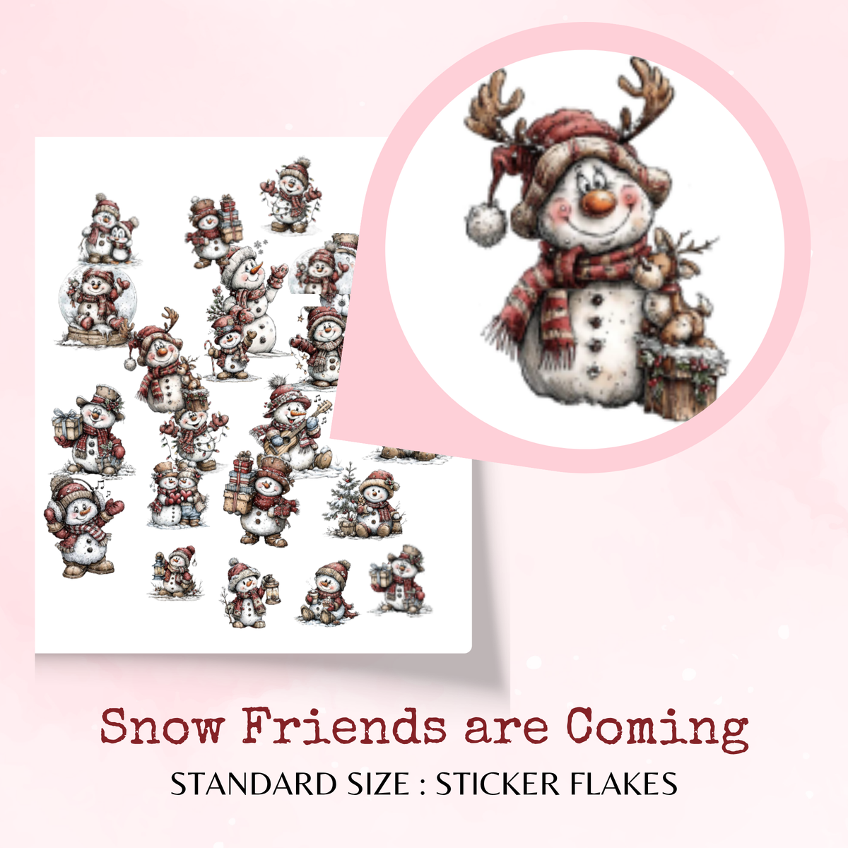 Snow Friends are Coming - Sticker Flakes - Planner and Journal Stickers - Stationery - Watercolour